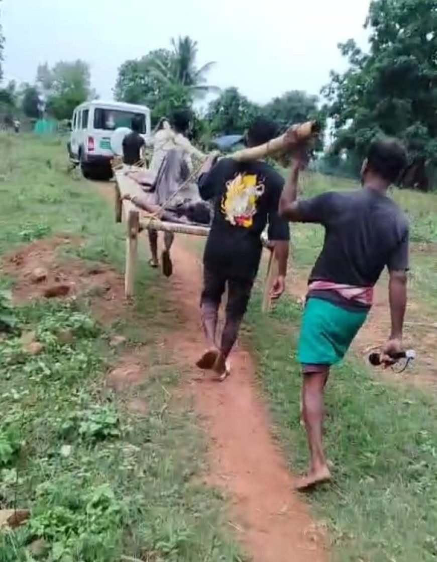 ପୁଣି ଜନନୀ ଯନ୍ତ୍ରଣା।ଦେଡ କିଲୋମିଟର ଖଟିଆରେ ବୁହା ହେଲେ ଗର୍ଭବତୀ।