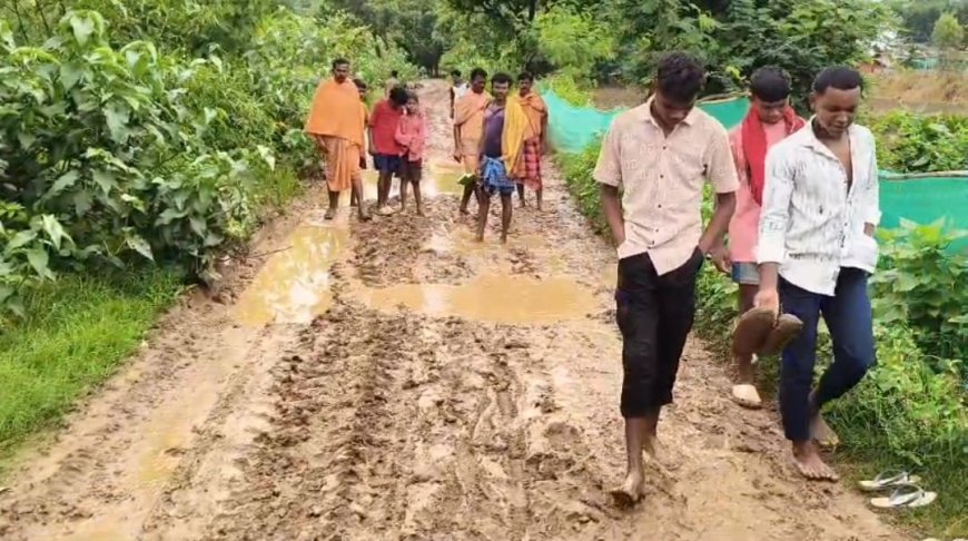 ଯାତାୟତରେ ଯନ୍ତ୍ରଣା ଦେଉଛି କାଦୁଅ ପାଣି ପଚପଚ ମାଟି ରାସ୍ତା।