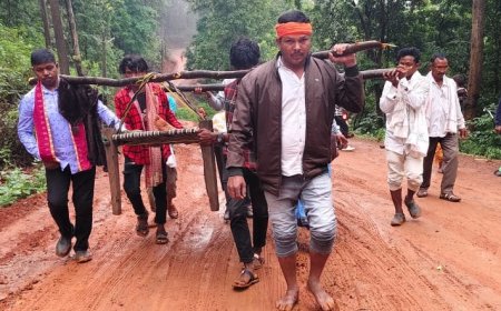 କାଦୁଅ ପଚପଚ ରାସ୍ତାରେ ଖଟିଆରେ ଗର୍ଭବତୀକୁ ବୋହିଲେ ଫିରିଙ୍ଗିଆ ବିଧାୟକ ପ୍ରତିନିଧି ଓ ମଣ୍ଡଳ ସଭାପତି ।