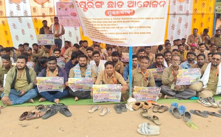 ଝରିଗାଁ ଠାରେ ଓଡିଶା ଡ୍ରାଇଭର ମହାସଙ୍ଘର ଷ୍ଟିଅରିଙ୍ଗ ଛାଡ଼ ଆନ୍ଦୋଳନ ।