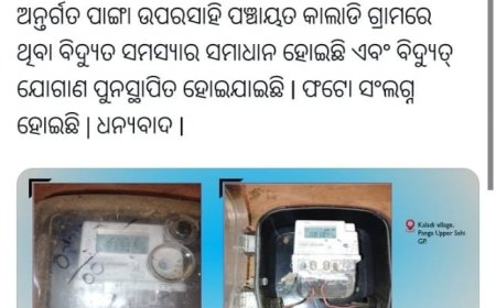 ଦୁଇ ବର୍ଷ ଧରି ଅନ୍ଧାର ରେ ଥିଲେ କାଲାଡି ଗ୍ରାମ ବାସୀ,ସମାଜ ସେବୀ ଙ୍କ ହସ୍ତକ୍ଷେପ ପରେ ଗ୍ରାମ ରେ ଜଳିଲା ବିଜୁଳି।